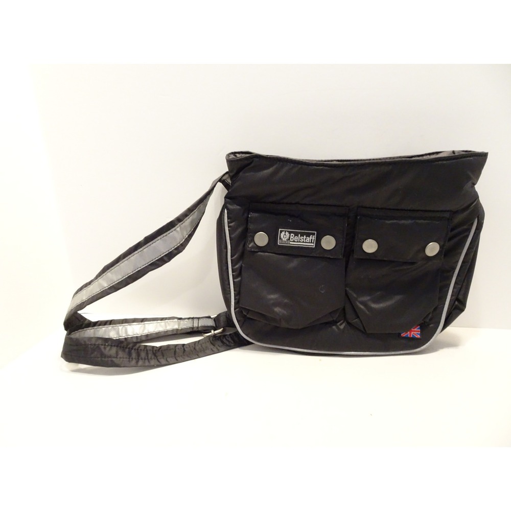 Belstaff Black Nylon Messenger Crossbody Bag Reflective Stripe Cargo Pockets